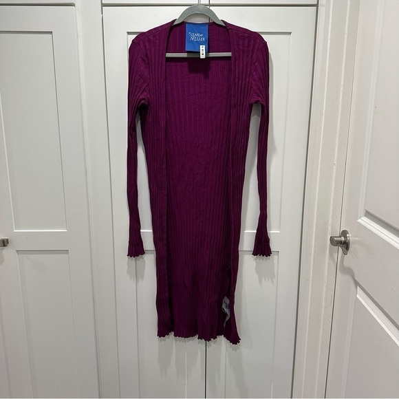 Simon Miller Rib Long Ribbed Knit Cardigan Purple Size Extra Small - Picture 4 of 8